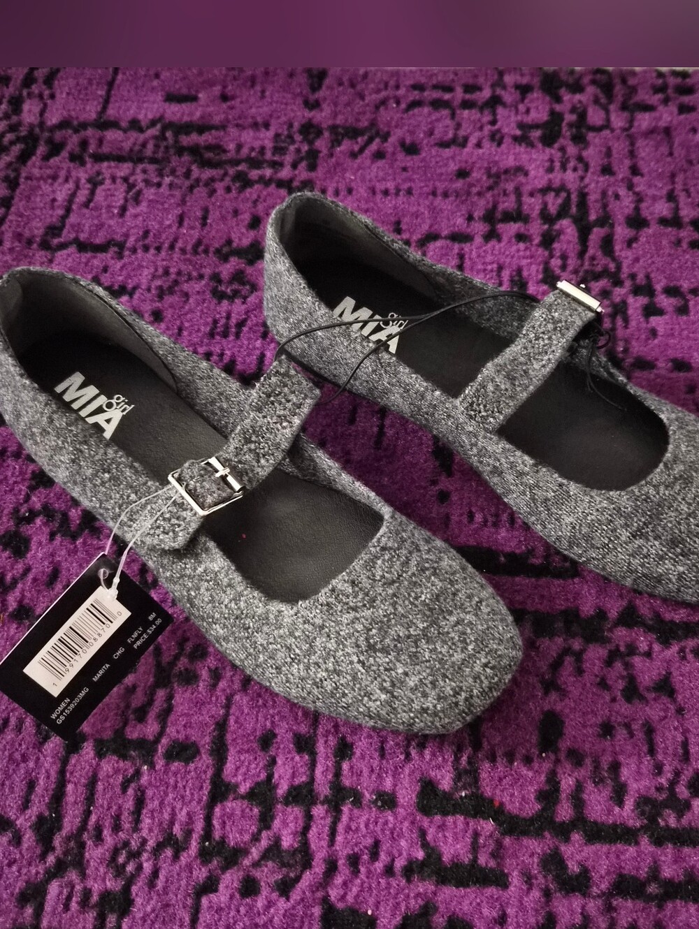 MIA Gray Tweed Mary Jane Flats with Buckle NwT